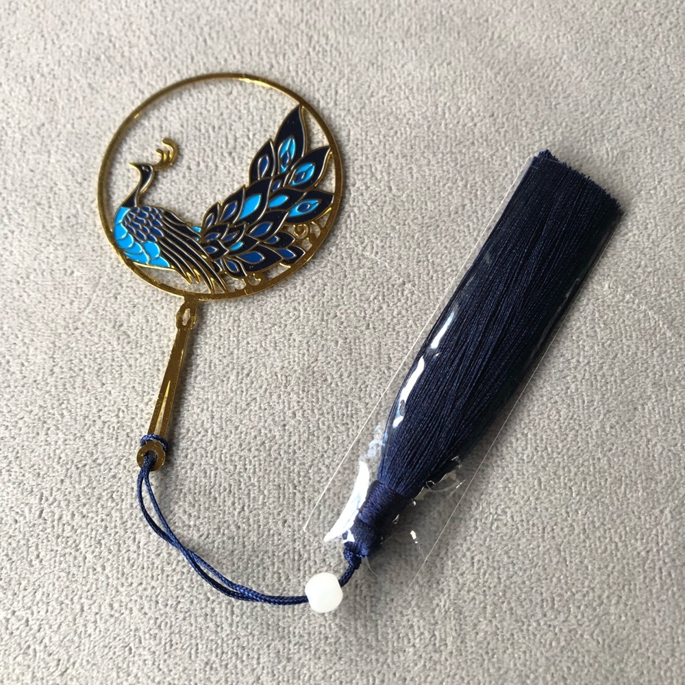 Peacock Bookmark ~ 24K Gold Plated Blue Tassel ~ Brand New!